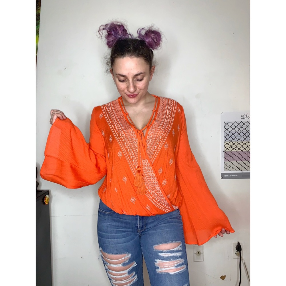 Embroidered Bell Sleeve Top